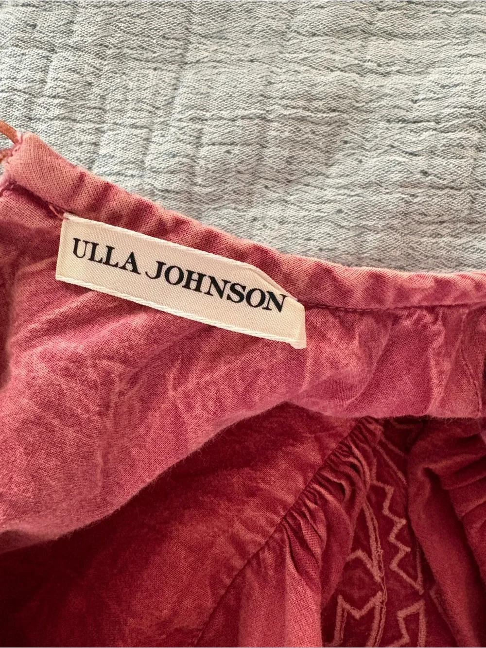 Ulla Johnson Aleida Embroidered Puff Sleeve Top size 8 sun faded rose coral.